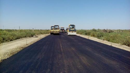 SP 38+00-SP 43+60 Existing road of Akzharma. Pavement from fine-grained asphalt concrete H=10 sm. 