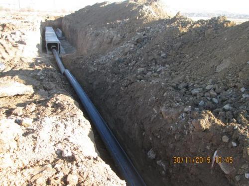 PK 140. Relacation of waterpipes installed with violations.  Incorrectly paved bed, oversize material, there is  mud (slurry)