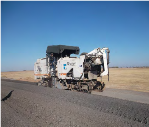 Milling work on existing pavement